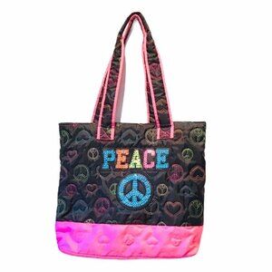 Justice Peace Tote Bag Quilted Sequin Black and Hot Pink